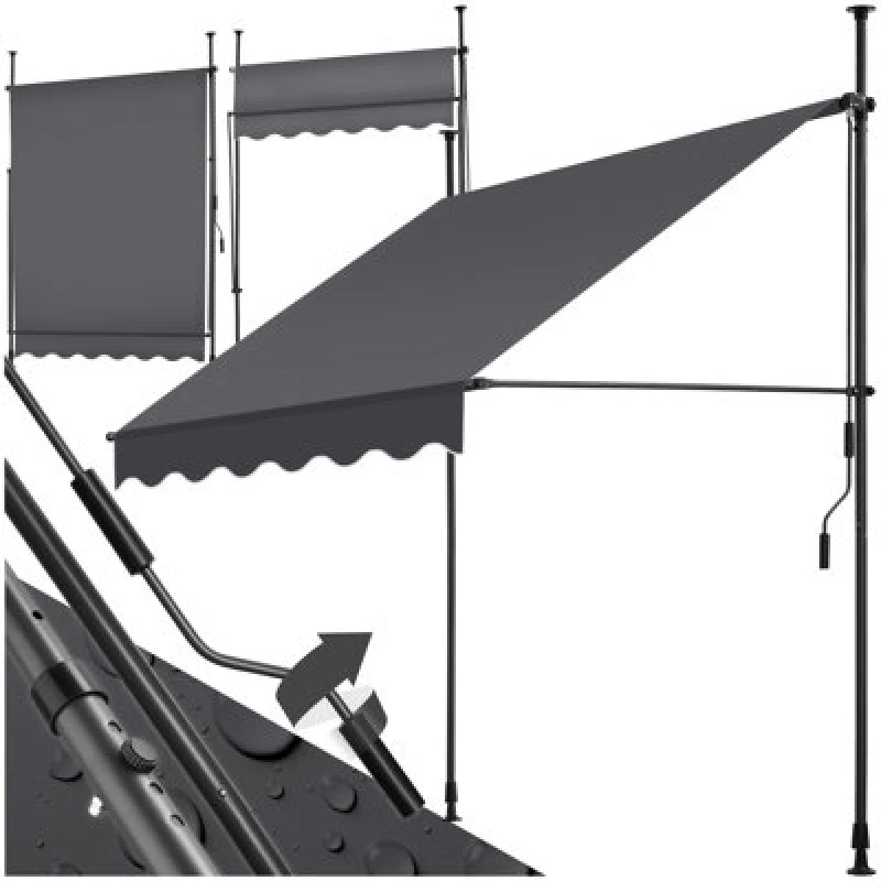 Image of Tectake Awning With Hand Crank - Pressure Fitted , Height Adjustable 150 X 180 Cm - Black/grey