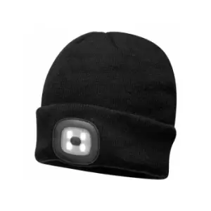 image of Portwest - Twin LED Beanie Head Light Hat - Black - B028BKR