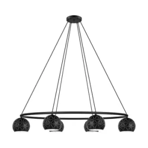 Image of Pendant Ceiling Light 6 Bulb Colour Black Outer White Inner Oval Bulb E14 6x40W