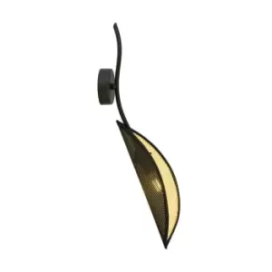 Image of Emibig Lotus Black Designer Wall Lamp with Black, Gold Fabric Shades, 1x E14