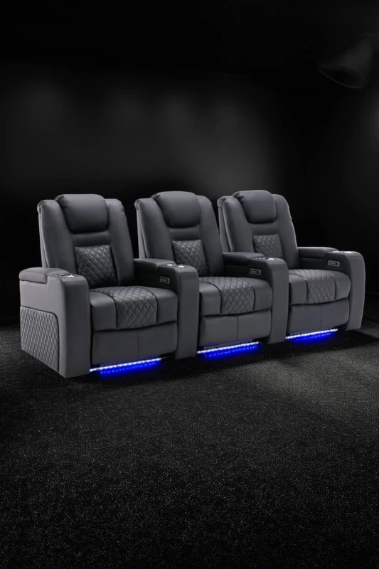 Image of More4Homes Broadway 3 Seater Electric Recliner Cinema Sofa USB Charging LED Base With Tray (Black)