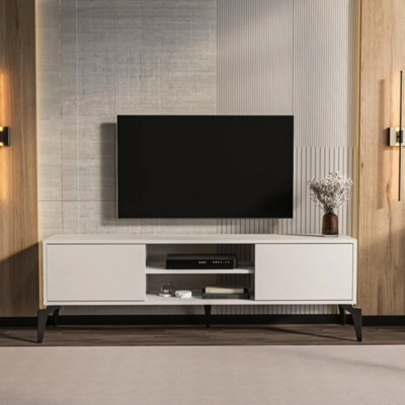 Image of Decorotika Decorotika Lojo 2 Door 2 Shelf White TV Stand for 71" TV - Size: 52 x 160 x 29.5cm - Multi - Wilko Multi