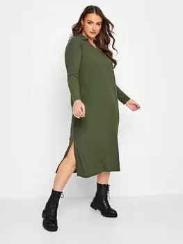 Image of Yours Rib Collar Dress Khaki, Green, Size 20, Women