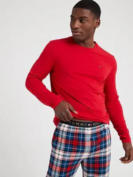 image of Tommy Hilfiger Long Sleeves Flannel Pants Pyjama Set - Red/Multi , Assorted, Size 2XL, Men