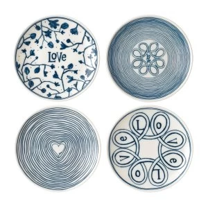 Image of Royal Doulton Ellen DeGeneres 4 Blue Love Plates 15cm Blue