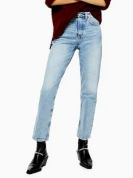 Image of Topshop Bleach Wash Editor Jeans - Blue, Bleach Wash Denim, Size 32, Inside Leg 34, Women