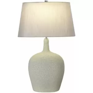 image of Table Lamp Green Silver Matt Base Silver Faux Silk Tapered Shade LED E27 60W