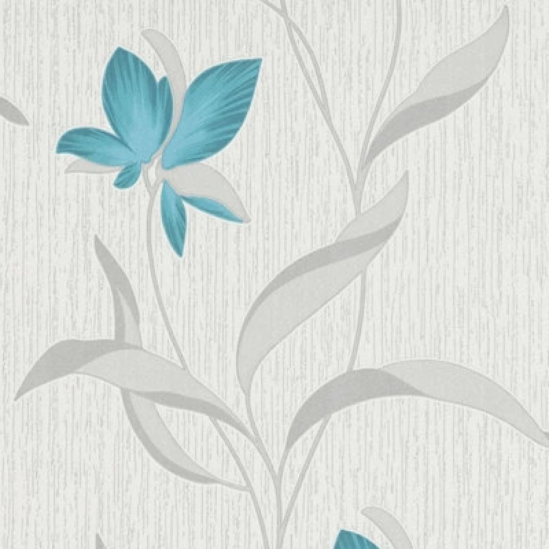 Image of Erismann White Silver Teal Floral Metallic Shimmer Glitter Textured Wallpaper