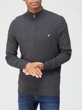 image of Lyle & Scott Quarter Zip Moss Stitch Jumper - Charcoal