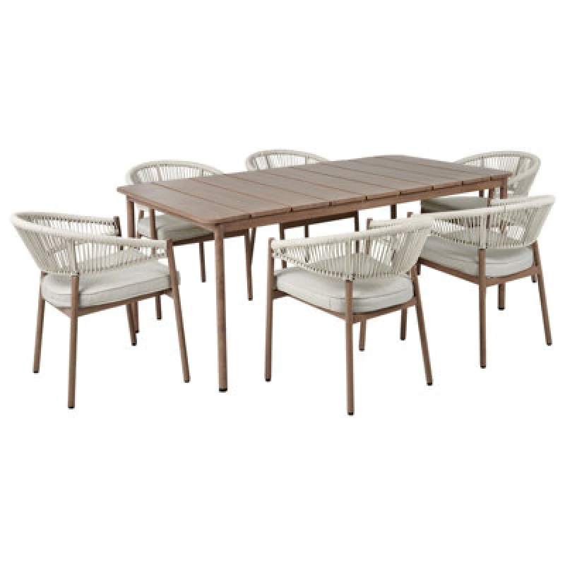 Image of Beliani Garden Dining Set 6 Seater Flavia With Cushions Metal Taupe