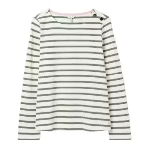 Image of Joules Womens Aubree Button Shoulder Jersey Top Cream Green Stripe 18