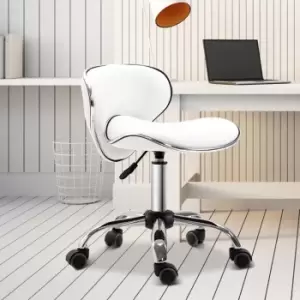 image of HOMCOM Office Chair Beauty Salon Rolling Technician Stool Chair Low Back White