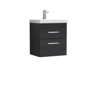 image of Nuie Athena 500 Wall Hung 2-drawer Vanity & Mid-edge Basin - Black Woodgrain