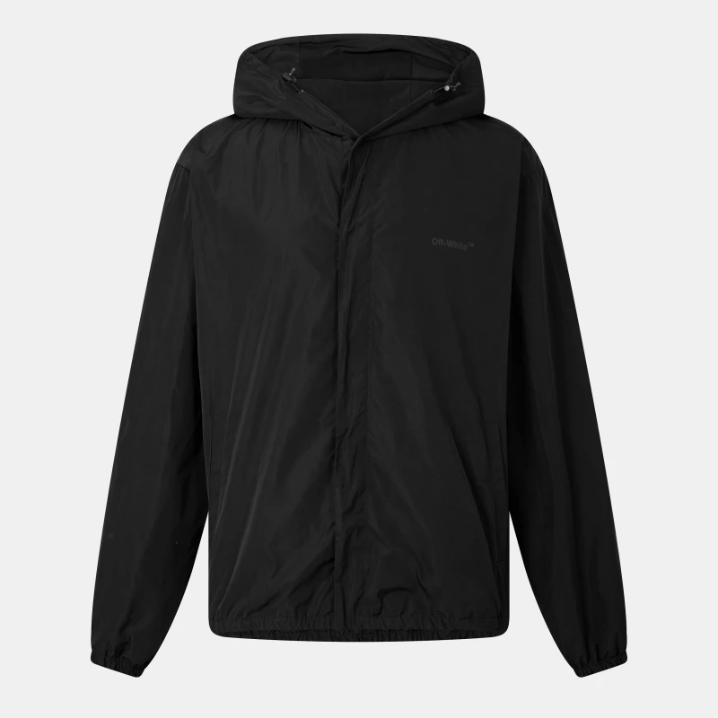 Image of Off White Mens Diag Print Technical Fabric Hooded Windbreaker Black male XL