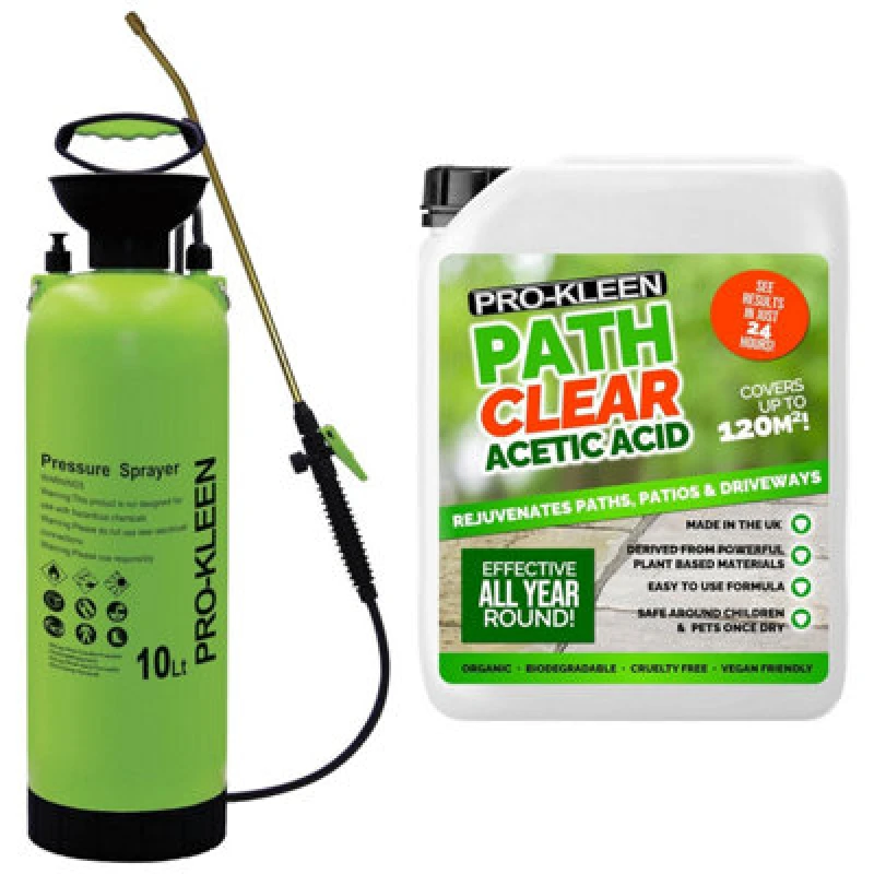 Image of ProKleen 10L Pump Pressure Garden Sprayer & Path Clear Acetic Acid 5L Green