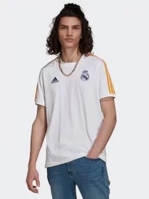 Image of adidas Real Madrid 3-stripes T-Shirt, White/Blue/Orange Size M Men