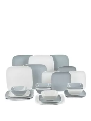 Image of Waterside 24 Piece Hampton Square Dinner Set White and Grey