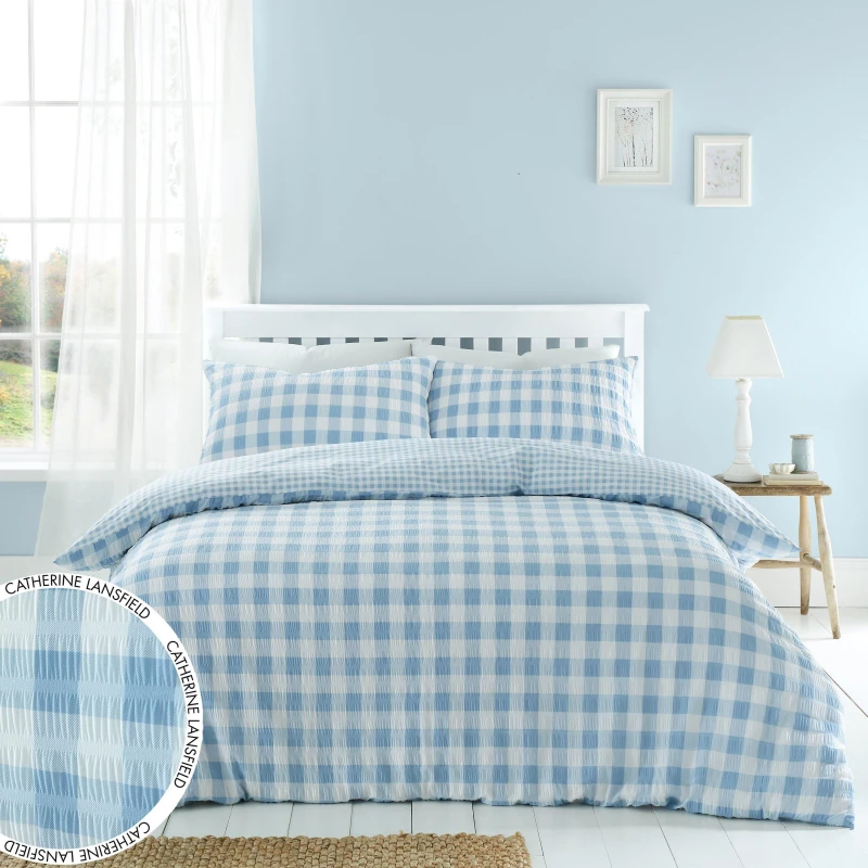 Image of Catherine Lansfield Catherine Lansfield Seersucker Gingham Bedding Set - King