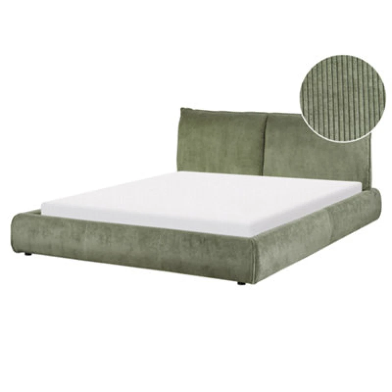 Image of Beliani Bed Corduroy Vinay 160 X 200 Cm (Eu King Size) Olive Green