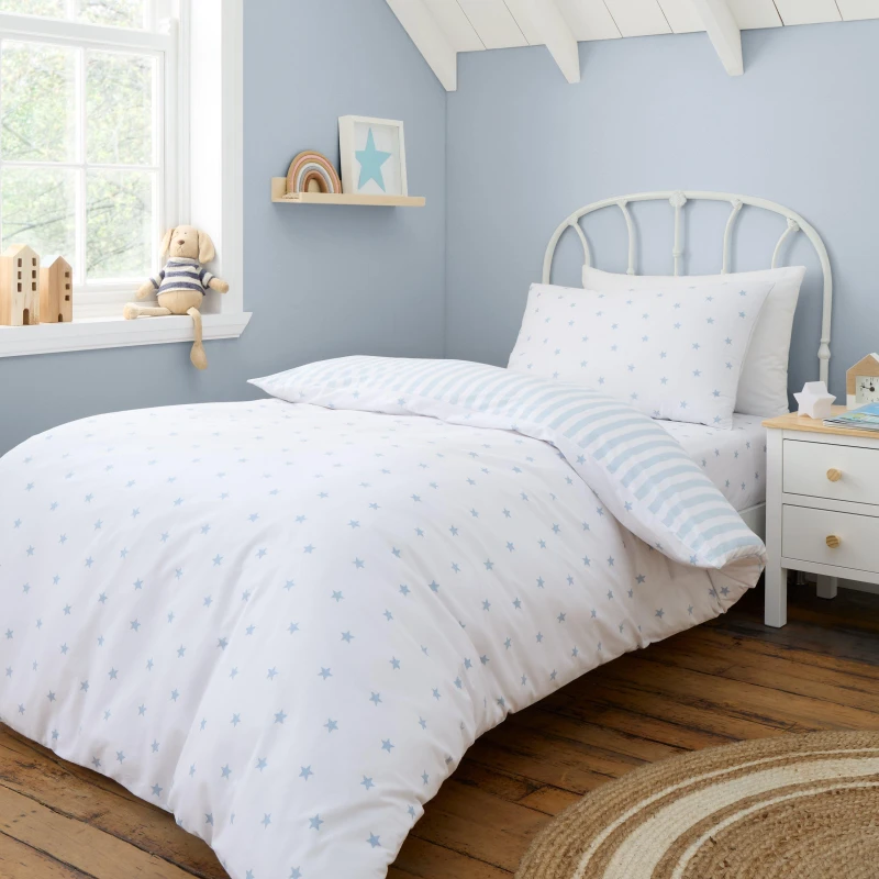 Image of Bianca Mini Star & Stripes Reversible Duvet Cover Set Blue unisex Double