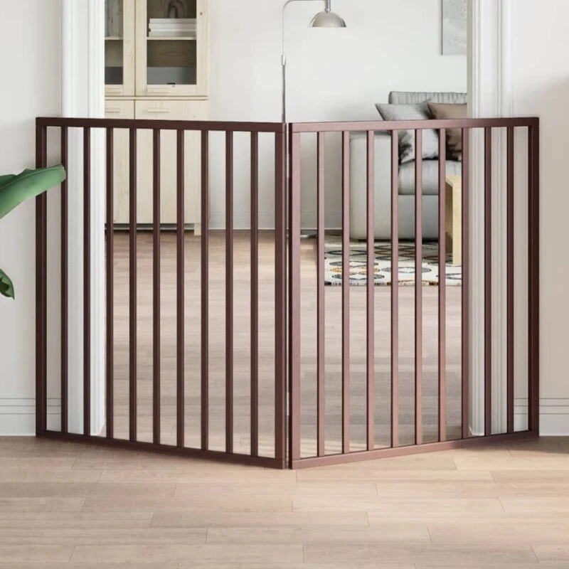 Image of vidaXL Dog Gate Foldable 2 Panels Brown 160cm Poplar Wood, Brown 352202