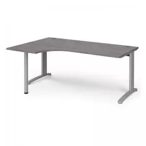 image of TR10 left hand ergonomic desk 1800mm - silver frame and grey oak top