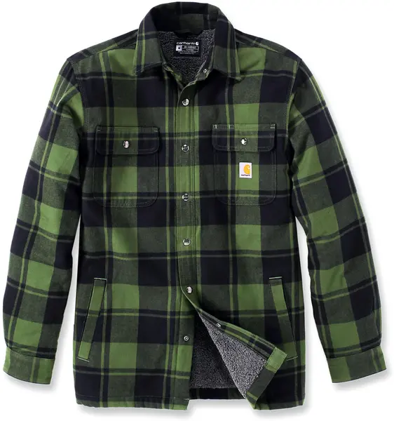 Image of Carhartt Heavyweight Flannel Sherpa Shirt, green, Size 2XL