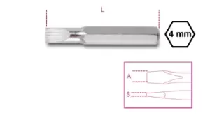 image of Beta Tools 1256LP Slot/Flat Screwdriver Bit (4mm Hex Shank) 0.25 x 0.8mm