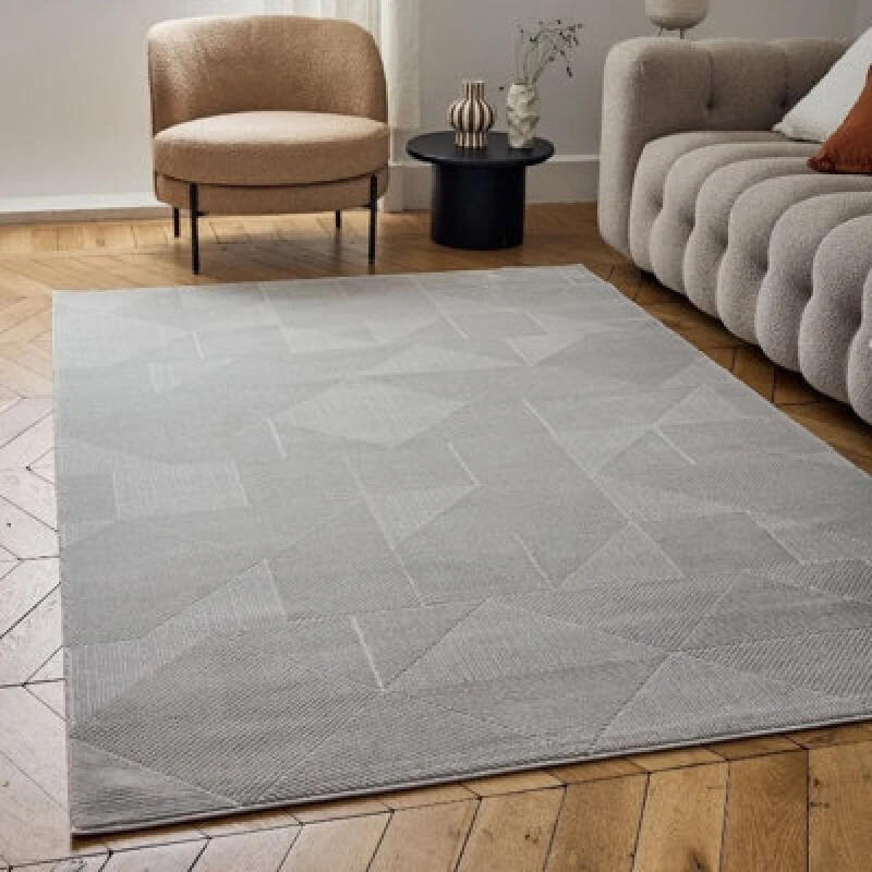 Image of THE RUGS Carmel Modern Area Rugs & Runners Geometric Design Soft Pile in Grey Size: 160cm x 230cm Grey Unisex 160cm x 230 cm