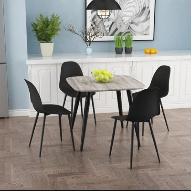 Image of Core Products Aspen Grey Oak Effect 80Cm Square Dining Table With 4 Black Plastic Curve Design Chairs