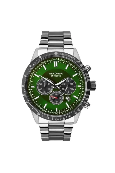 Velocity 45mm Silver Watch Round Case Green Dial