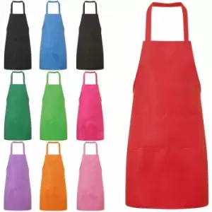 image of Plain Unisex Cooking Catering Work Apron Tabard with Twin Double Pocket - Red - Jazooli