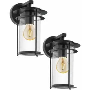 Image of 2 PACK IP44 Outdoor Wall Light Black Dome Down Shade 1x 60W E27 Porch Lamp