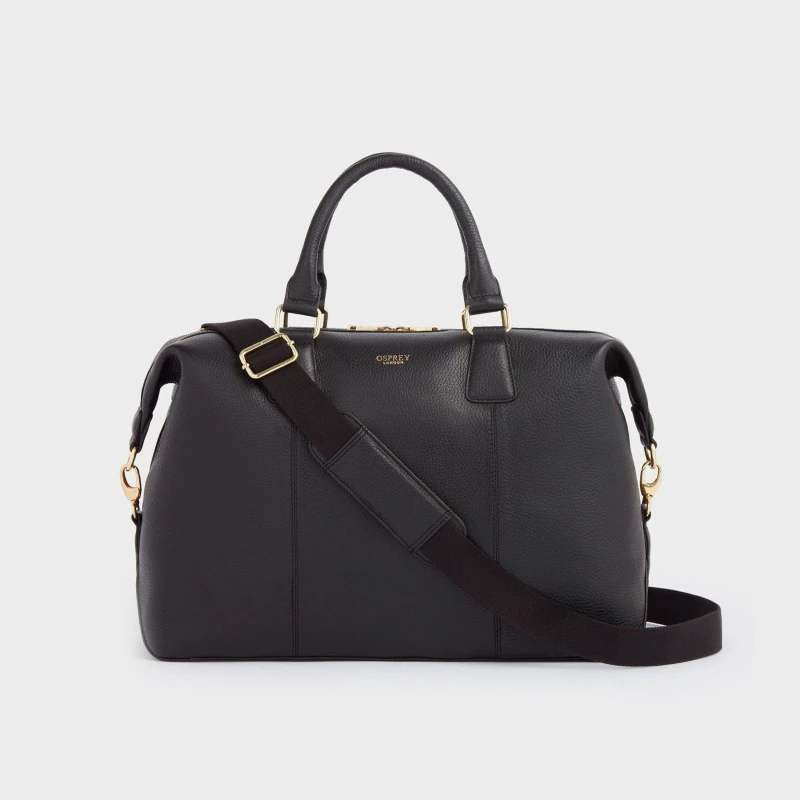Image of OSPREY LONDON Womens The Adaline Leather Weekender in Black Female