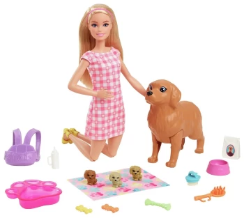 image of Barbie Newborn Pups Playset with Doll & Puppy Toys