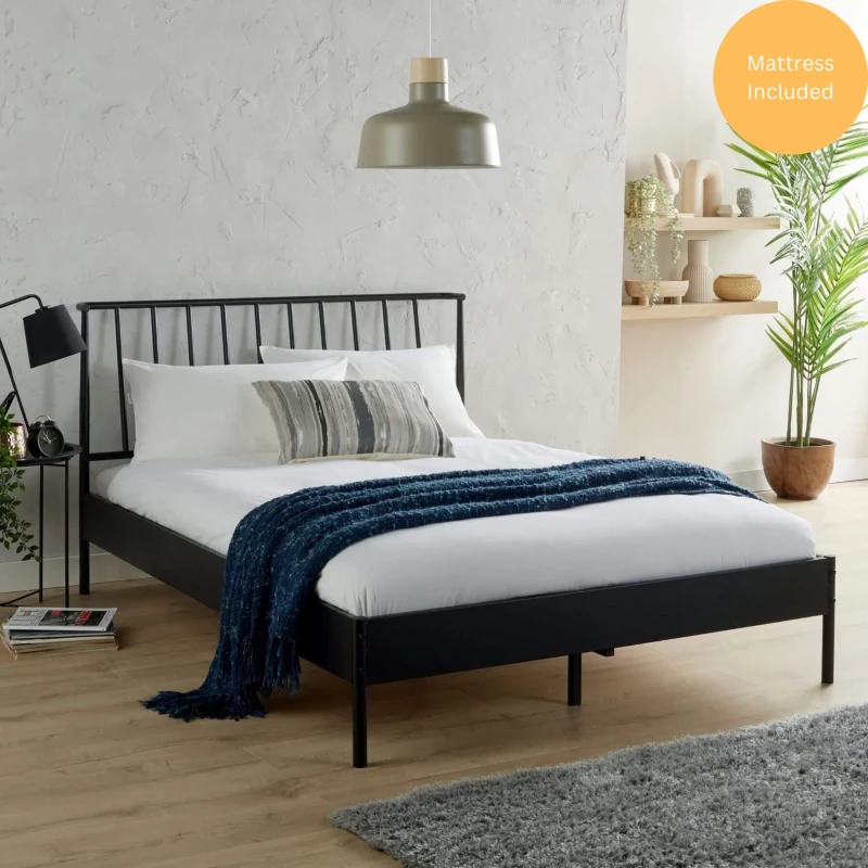 Image of HOME SOURCE Odessa Bed King & 5ft Juno Mattress Home Bedroom Furniture BEDODE5BK and MATJUN50W