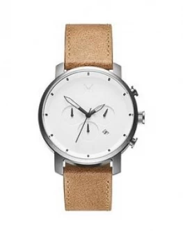 image of MVMT White and Black Detail Chronograph Dial Brown Leather Strap Mens Watch, One Colour, Men