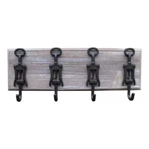 image of Rustic Cast Iron and Wooden Wall Hooks, Bottle Openers