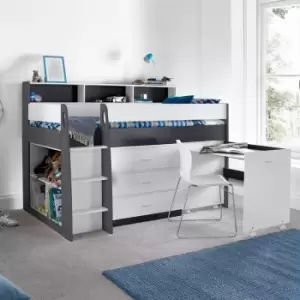 Image of Erin Grey And White Mid Sleeper Bed With Desk