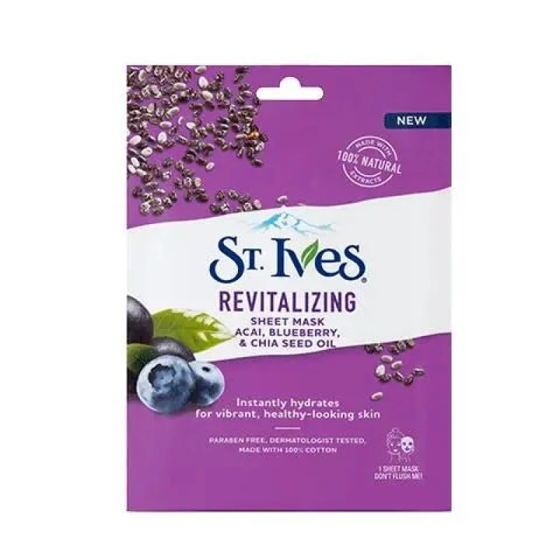 Image of St. Ives Revitalising Sheet Mask - Acai, Blueberry & Chia Seed Oil