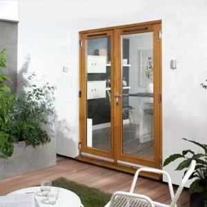 image of Canberra 1 Lite Glazed Laminated Golden Oak External French Door Set, (H)2105mm (W)1205mm