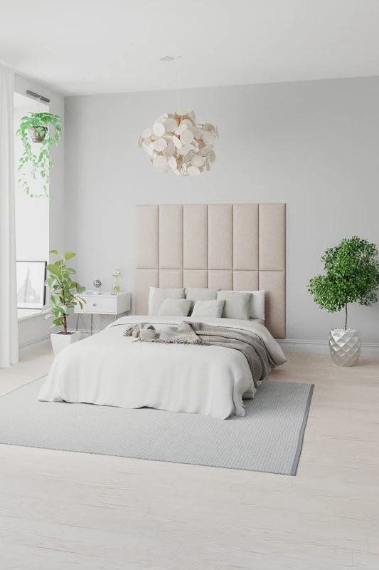 Image of Aspire Aspire EasyMount Wall Mounted Upholstered Panels, Modular DIY Headboard in Saxon Twill Fabric (Pack of 2) in Natural Natural One Size Unisex 50