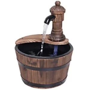 image of Outsunny Fir Wood Barrel Pump Fountain W/ Flower Planter, F27x37H cm