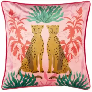 Image of Kate Merritt Leopards Wildlife Print Piped Edge Cushion Cover, Multi, 43 x 43 Cm