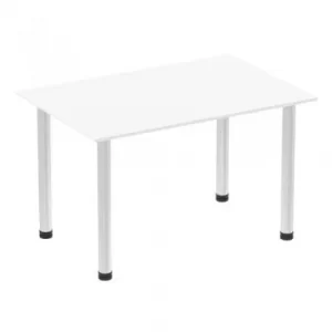 Image of Impulse 1400mm Straight Table White Top Brushed Aluminium Post Leg I00