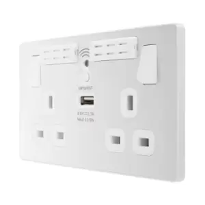 image of BG Evolve Pearl White WiFi Extender Double Switched 13A Power Socket + 1 X USB (2.1A) - PCDCL22UWRW