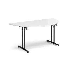 image of Semi circular folding leg table with Black legs and straight foot