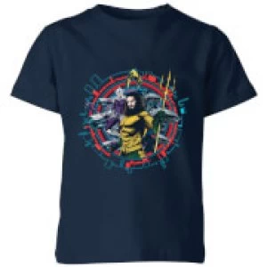 Image of Aquaman Circular Portrait Kids T-Shirt - Navy - 11-12 Years