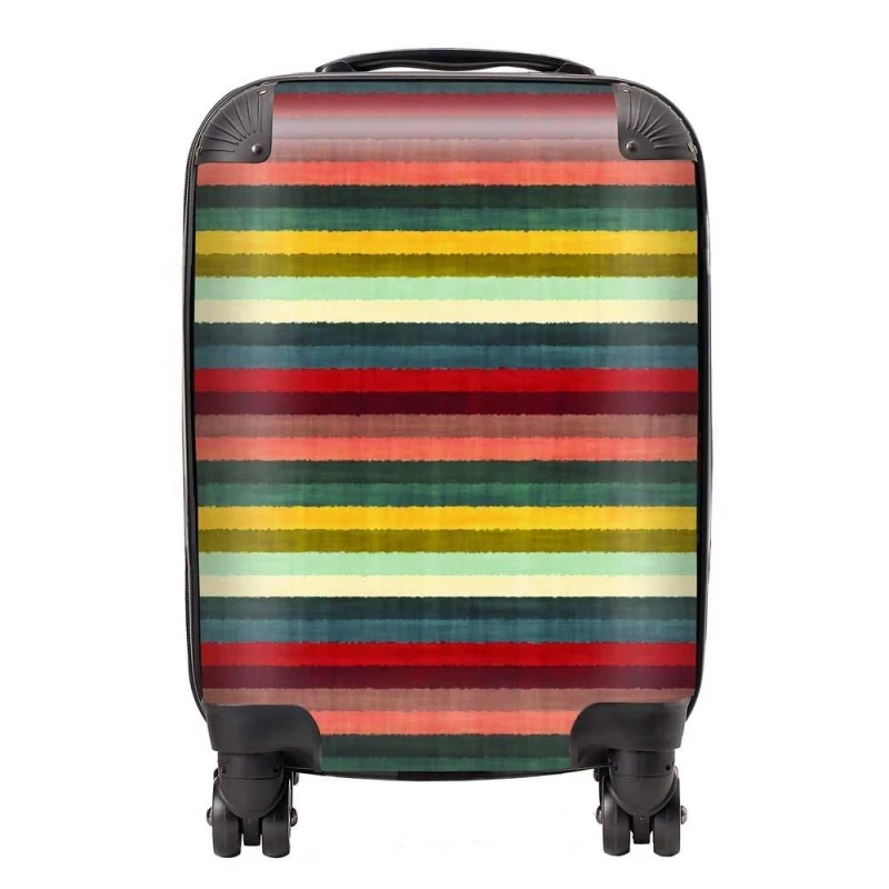 Image of Warren Reed - Designer Multicolour Striped Brish Pattern Suitcase in Green Size: Small Green Unisex Small