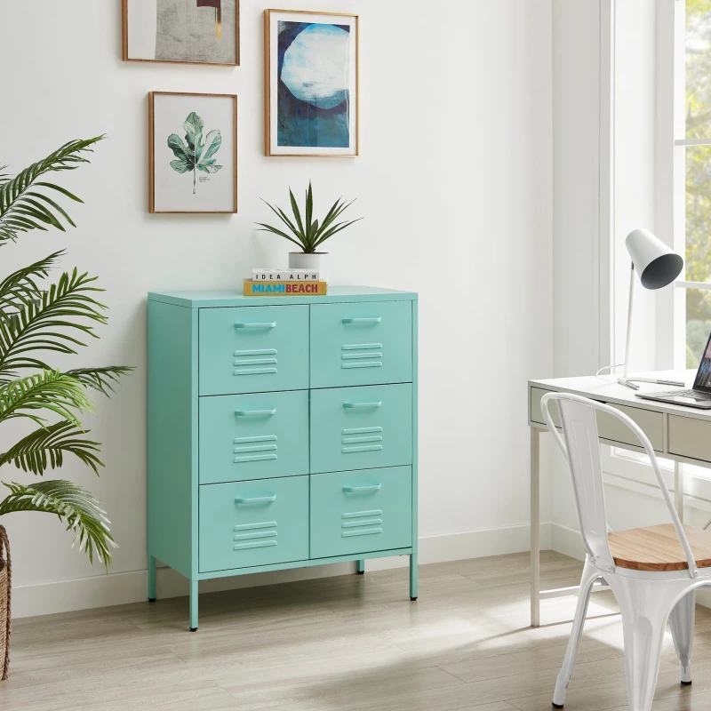 Image of FurnitureboxUK FurnitureboxUK Teksi Modern Metal 6 Drawer Sideboard in Blue Blue One Size Unisex 5056657188368